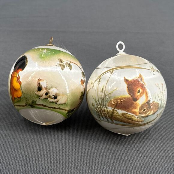 VTG Silk Christmas Ornament Baby deer Shepherd lamb Scenic American Legion 80s - Picture 1 of 16